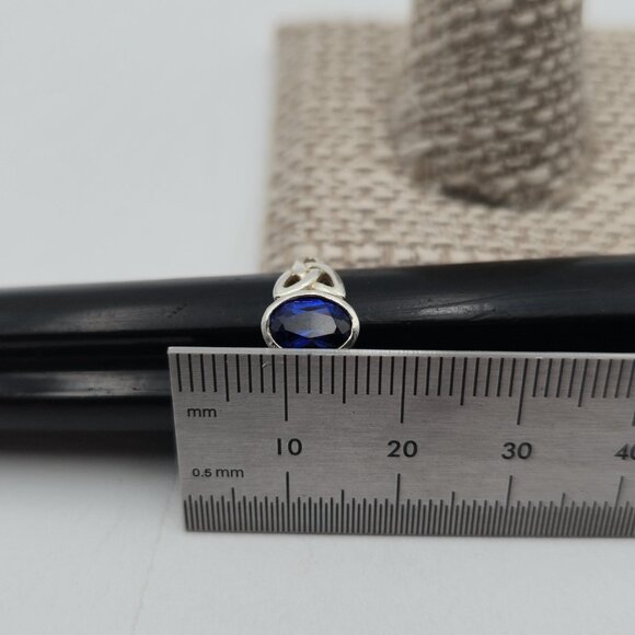 Size 5 Sterling Silver Blue Sapphire Celtic Accent Band Ring A4285 - Picture 8 of 9